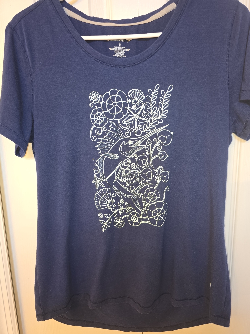 Reel Legends Navy Blue Tee with Cream Marlin Logo